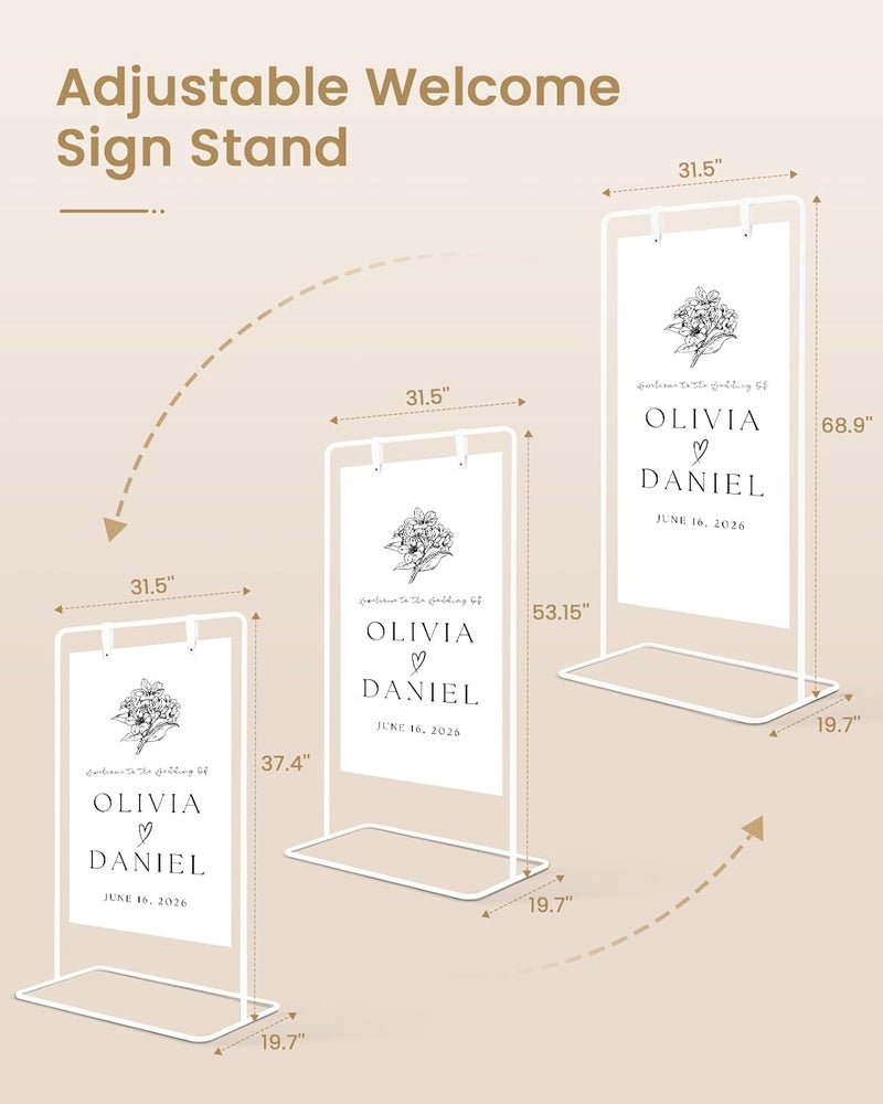 Victawks Wedding Welcome Sign Stand, Welcome to our Wedding Sign Holder, White Easel Stand for Sign Poster With Design Bundle & Ground Stakes & Leather Sign Hanging Straps, Linen Sign Stand for Wedding Decor - Image 3
